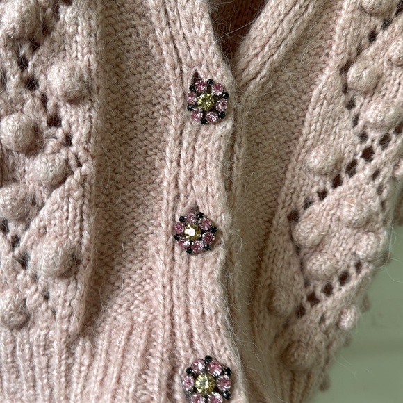 Zara Jewel Button Knit Cardigan Blush Pink Knit Sweater Size Small Loose Fit - Picture 7 of 16